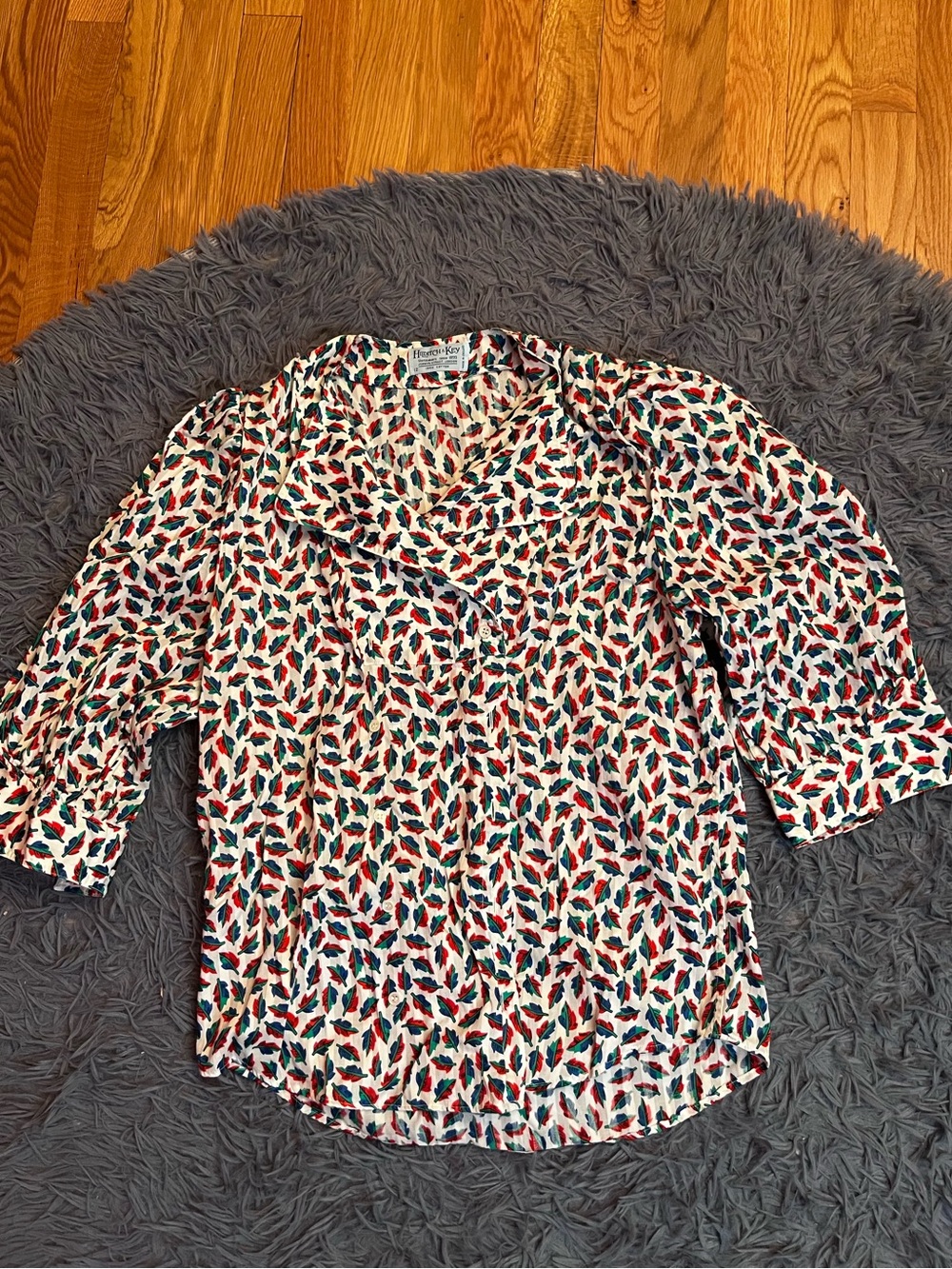 Hilditch & Key Vintage White Red Blue Leaf Print Button Down Shirt Size M